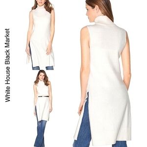 White House Black Market Ivory Long Side Split Tunic Sweater